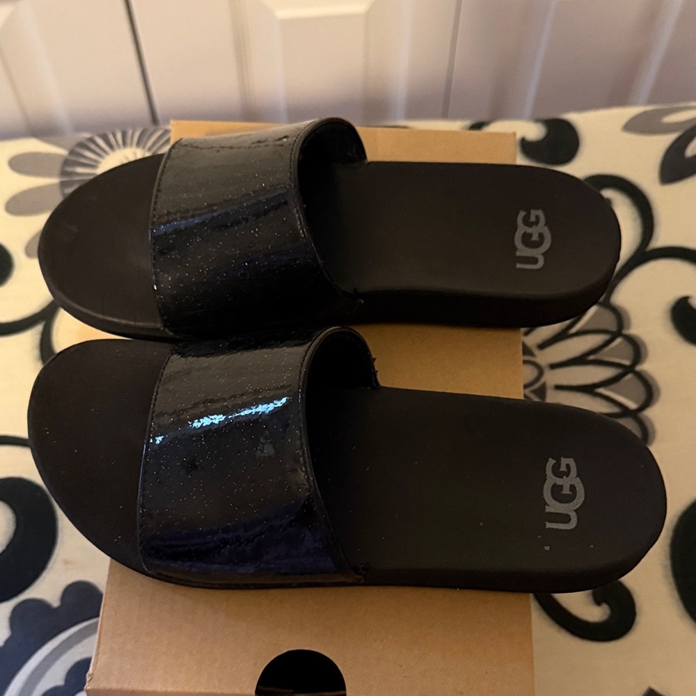 UGG Women's Shiny Black Slide Sandals